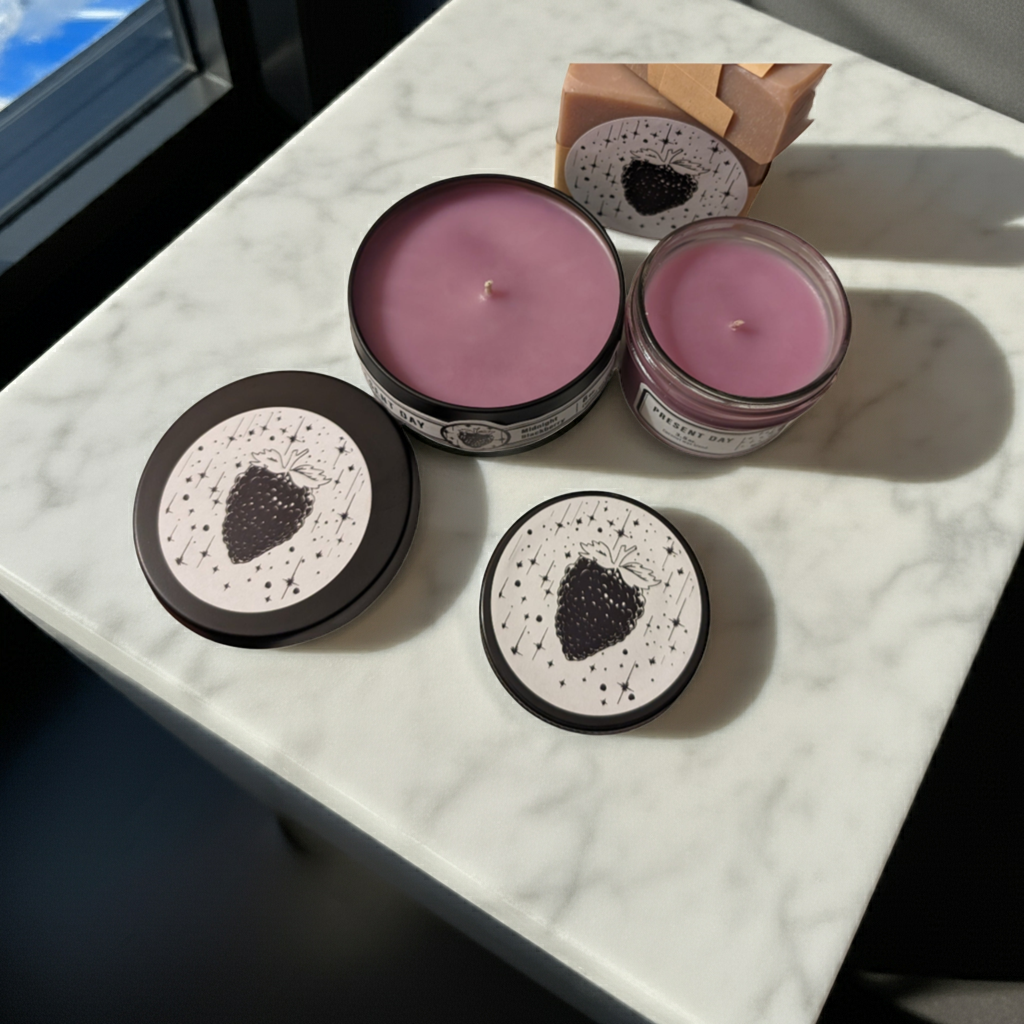 Midnight Blackberry Candle – Hand-Poured 6 oz. Gift Tin, Dark Berry & Amber Scent