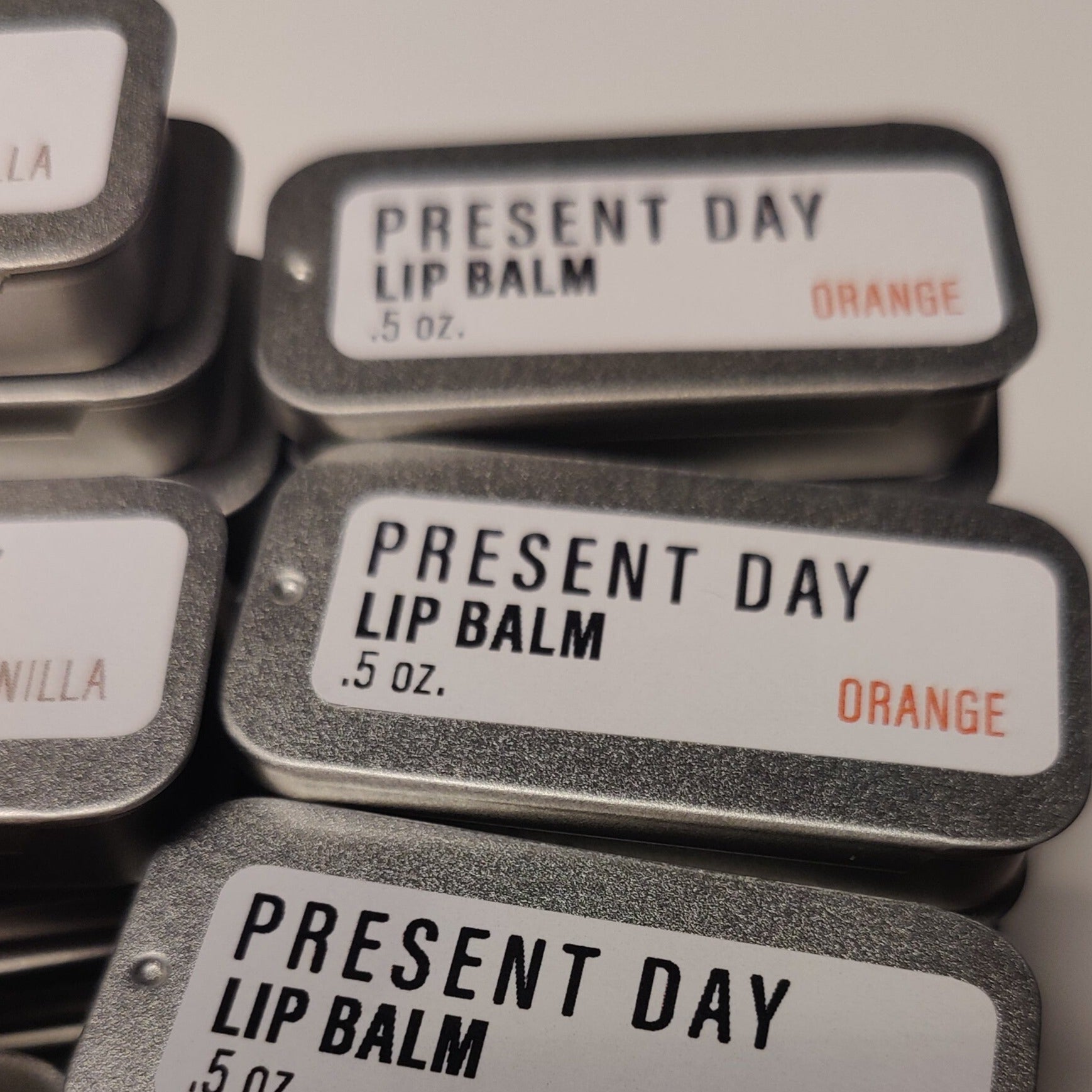 Present Day Orange Lip Balm in a Sliding Tin - Smooth, Nourishing & Flavorful Hydration