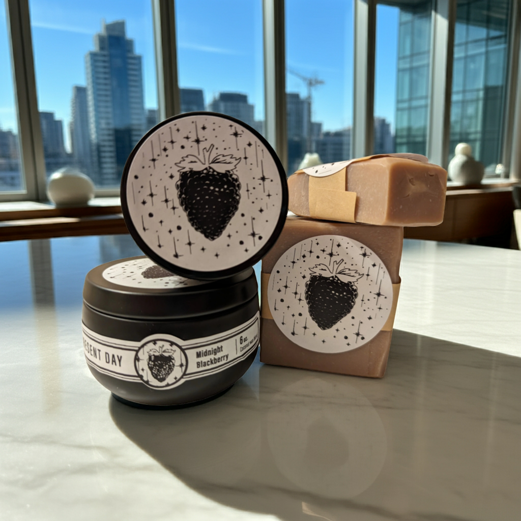 Midnight Blackberry Candle – Hand-Poured 6 oz. Gift Tin, Dark Berry & Amber Scent