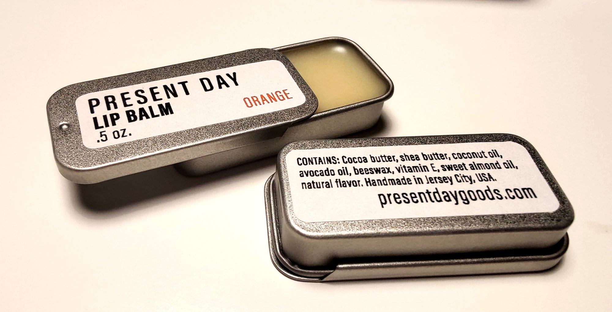 Present Day Orange Lip Balm in a Sliding Tin - Smooth, Nourishing & Flavorful Hydration