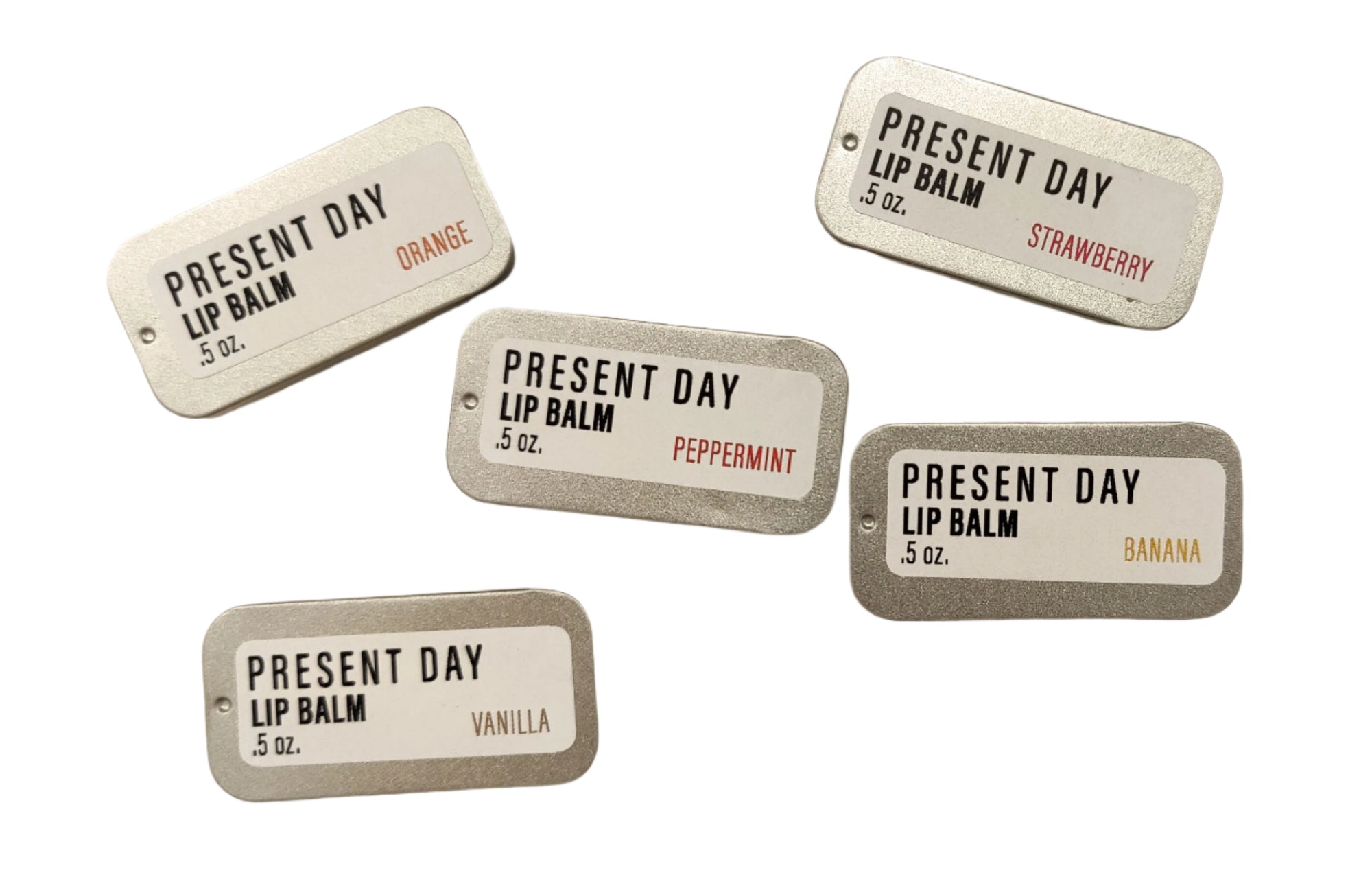 Present Day Lip Balm 5-Pack – Hydrating, Travel-Ready Sliding Tins