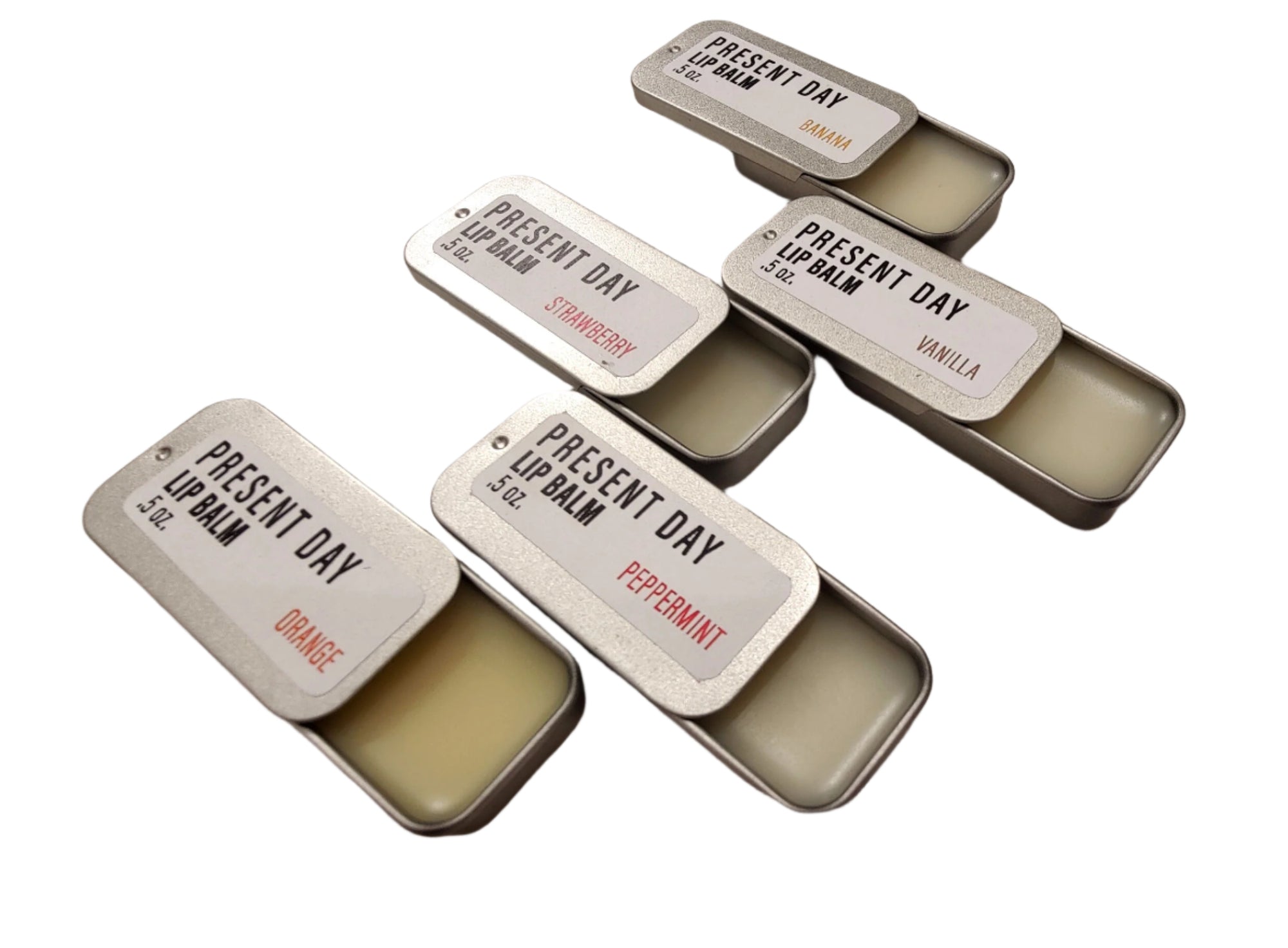 Present Day Lip Balm 5-Pack – Hydrating, Travel-Ready Sliding Tins