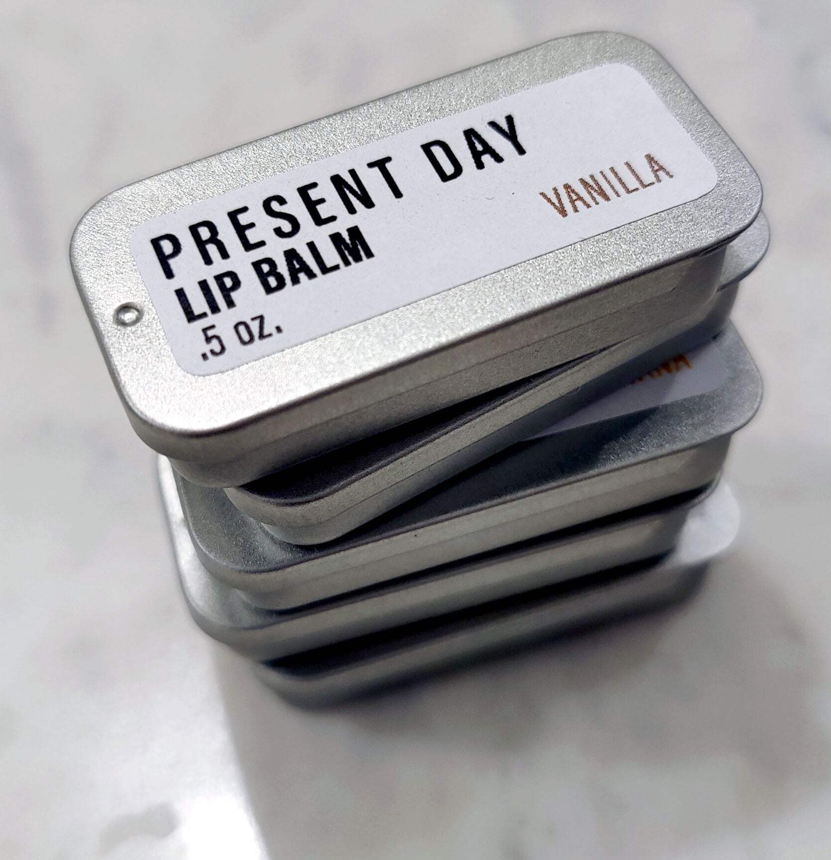 Present Day Vanilla Lip Balm in a Sliding Tin– Deeply Hydrating & Plastic-Free