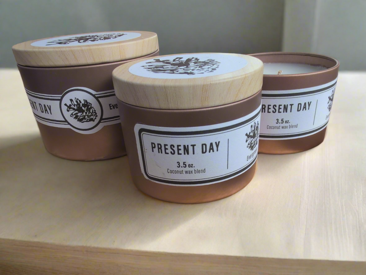 Evergreen scented candle in a travel tin, 3 oz.