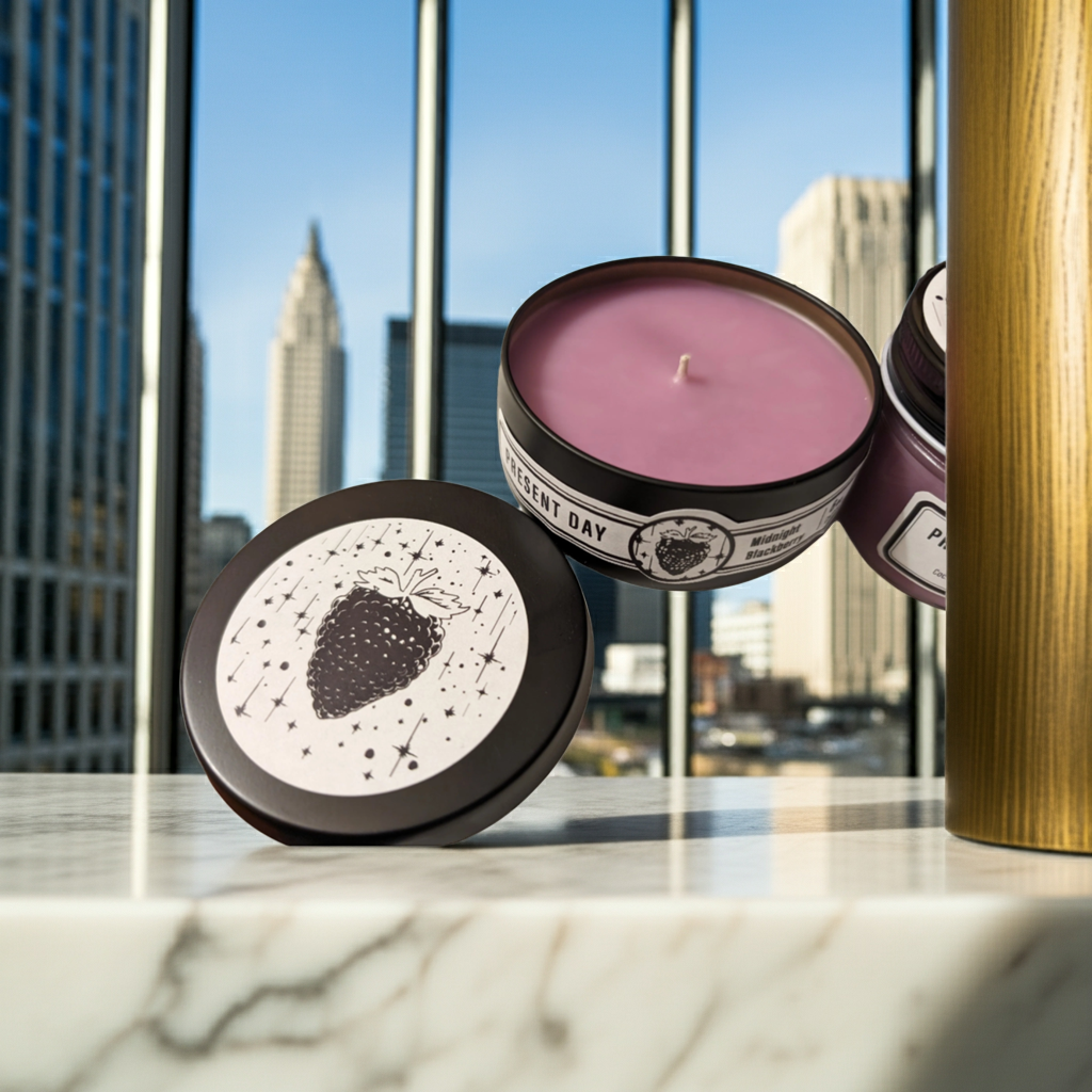 Midnight Blackberry Candle – Hand-Poured 6 oz. Gift Tin, Dark Berry & Amber Scent