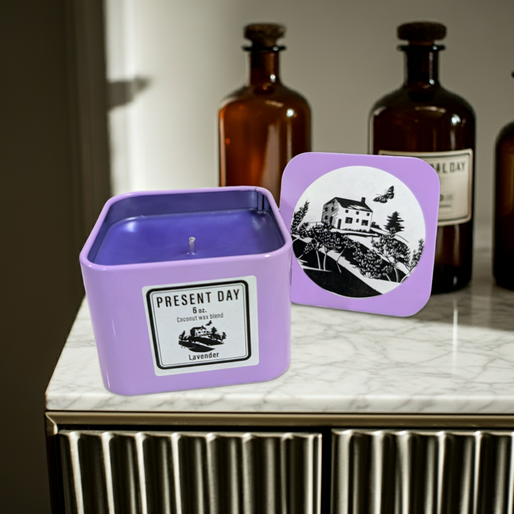Lavender Candle – Hand-Poured Coconut Wax Blend in Square Gift Tin, Clean & Calming Scent