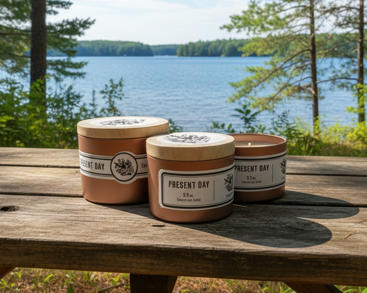 Evergreen scented candle in a travel tin, 3 oz.