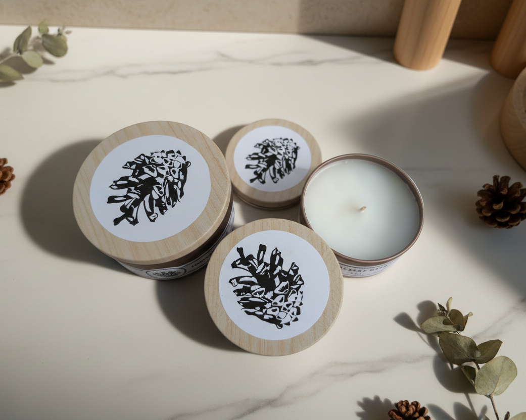 Evergreen scented candle in a travel tin, 3 oz.