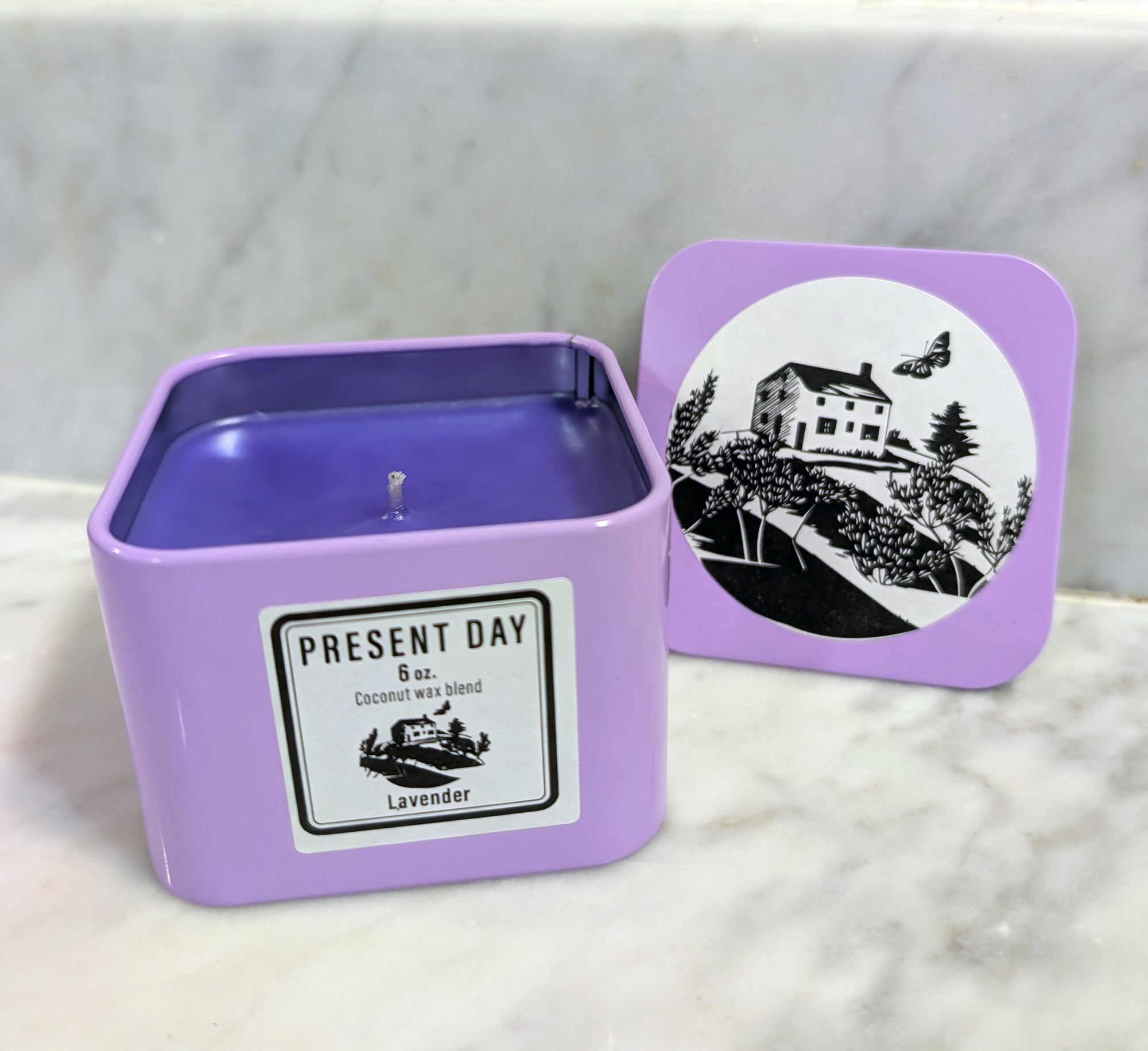 Lavender Candle – Hand-Poured Coconut Wax Blend in Square Gift Tin, Clean & Calming Scent