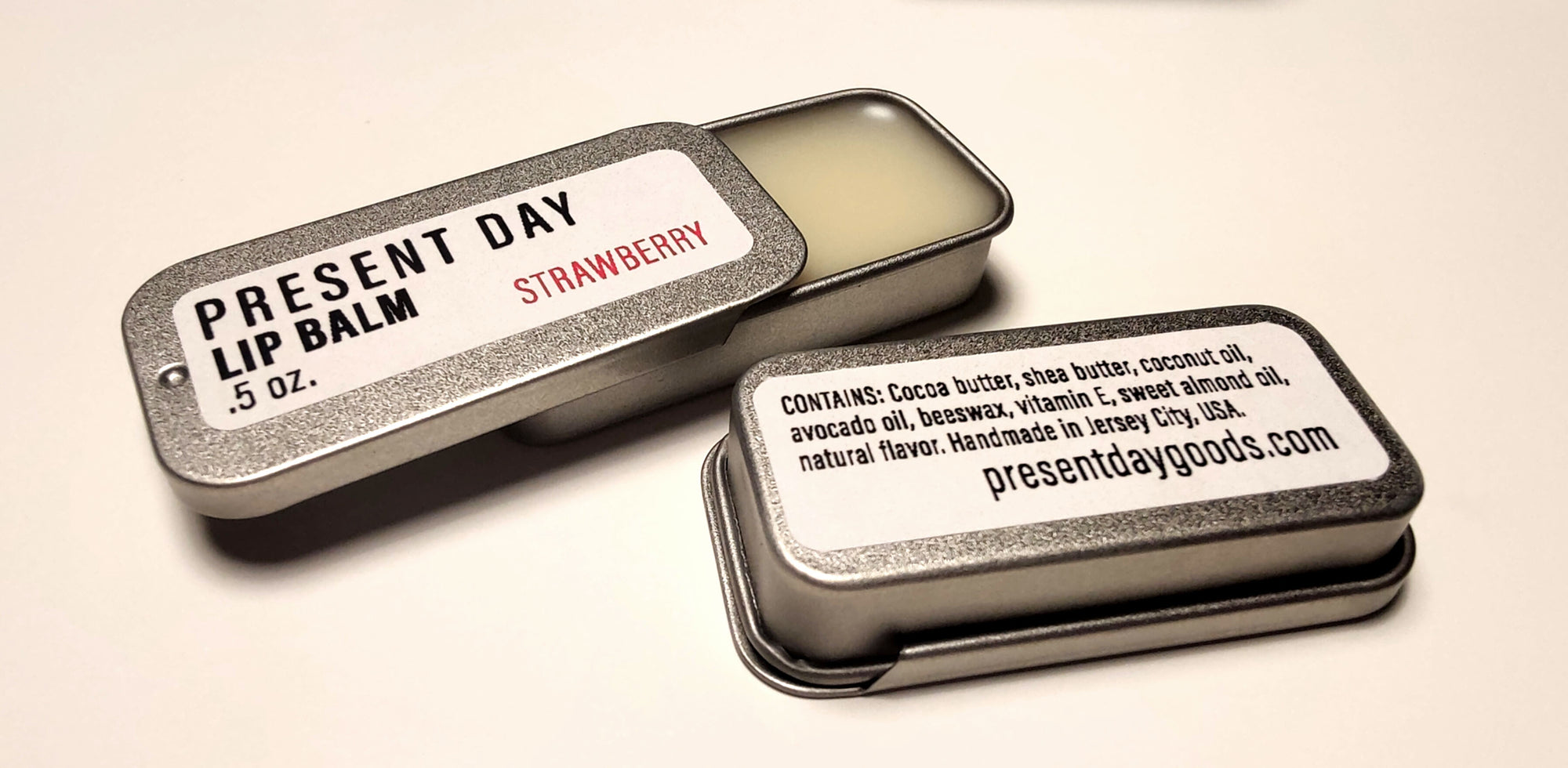 Present Day Strawberry Lip Balm in a Sliding Tin– Deeply Hydrating & Plastic-Free