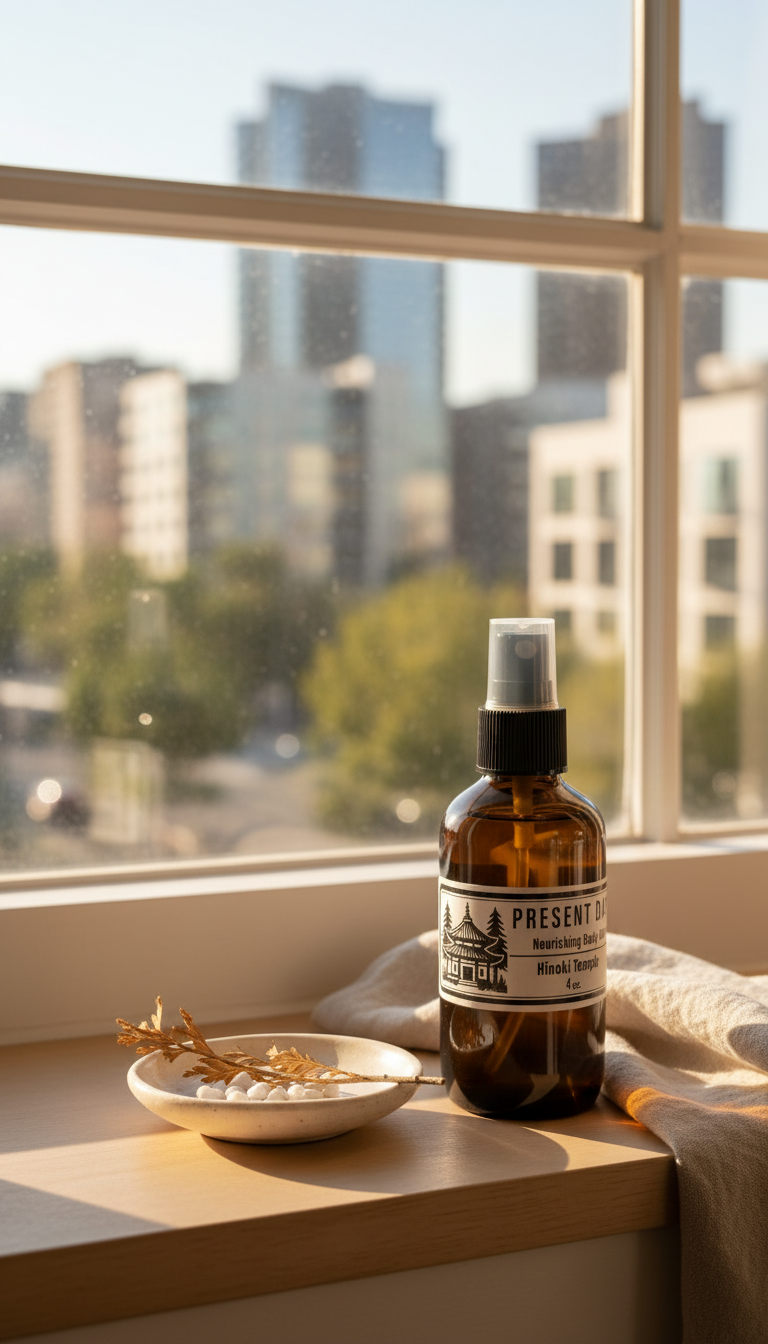 Hinoki Temple Nourishing Body Oil, 4 oz. Amber Glass Bottle