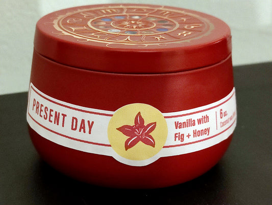 *Vanilla with Fig + Honey, red zodiac tin, 6oz. Coconut wax blend candle*